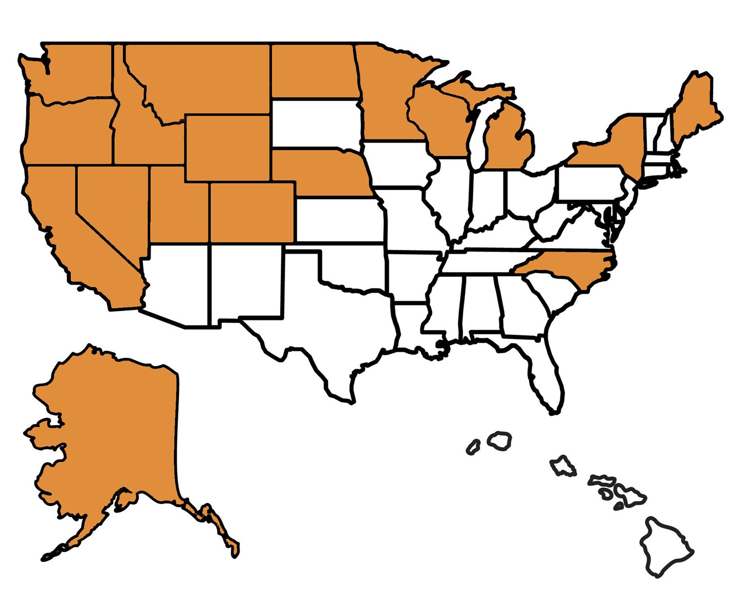 a map highlighting each of the 18 states that produce seed potatoes